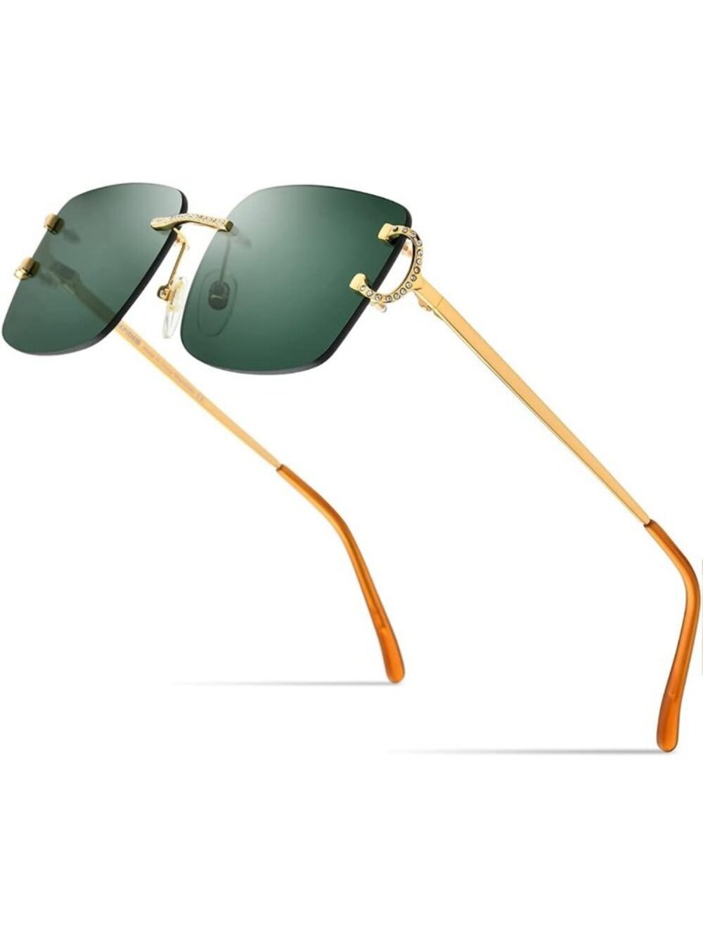 Stylish Rimless Rectangle Sunglasses with Zircon Diamonds & UV400 Protection for